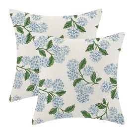 QANOK Spring Summer Pillow Covers 20x20 Set of 2, Blue Hydrangea Flower Decor Farmhouse Floral Throw Pillows Outdoor Decorative Cushion Case Spring Decorations for Home Couch Sofa