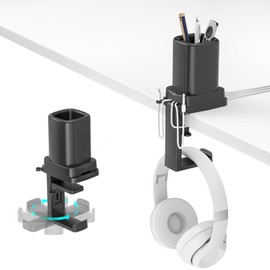 KDD Rotatable Headphone Holder with Cord Organizer - 3 in 1 Desk Clamp Pencil Holder & Headset Hanger - Pen Organizer for Office Accessories Charging Cables