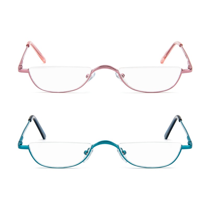 Half Reading Glasses - 2 Pairs Half Rim Metal Frame