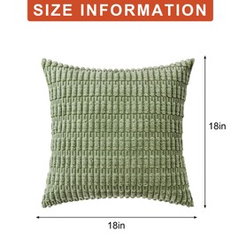 Aegero Pack of 2 Corduroy Decorative Throw Pillow Covers 18x18 Inch Soft Corduroy Striped Square Pillow Case Modern Farmhouse Home Decor for Sofa Living Room Couch Bed（45x45 cm,Sage Green）