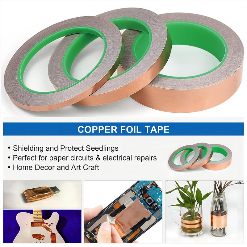 Thrseely 3 Pack Copper Foil Tape, 3 Size Double-Sided Conductive
