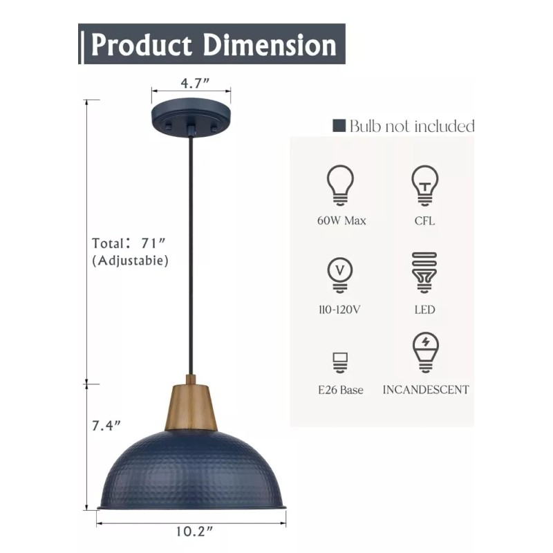 FEMILA 3 Pack Pendant Lights Black Hammered Metal Finish 10.2"