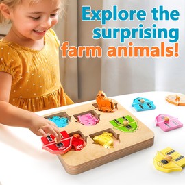 Wooden Puzzles for Toddlers 1-3 : Farm Animal Peg Puzzles, Preschool Learning Activities, Toddler Toys Age 1-2, Montessori Toys for 1 2 Year Old Boy Girl Christmas Birthday Gift
