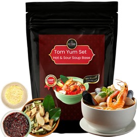 EZ THAI - Thai Tom Yum Set 1.6 oz - Hot & Sour Soup Base Kit with Dried Herbs Seasoning, Chili Paste & Tom Yum Seasoning Mixing with Coconut Milk Powder - Easy Thai Cooking, Authenthic Thai Flavor (1 Pack)