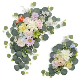 Odouzy Artificial Wedding Arch Flowers for Wedding Sign,Set of 2 for Wedding Welcome Ceremony Sign,Faux Floral Swags,Wedding, Banquet and Reception Backdrop Floral Decoration (Green)