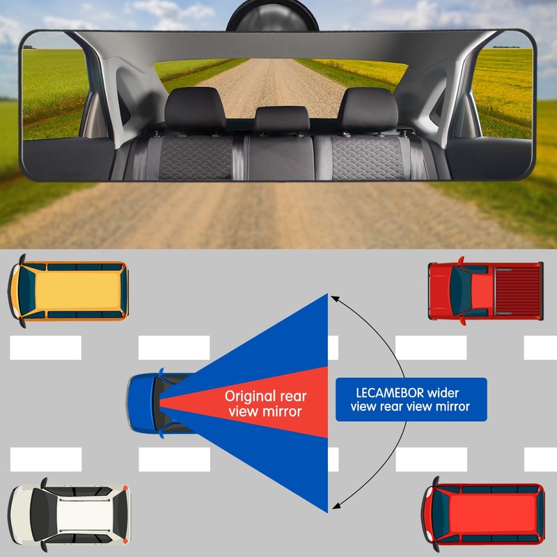 Rear View Mirror,Universal Anti-glare HD Adjustable Car Panoramic Rear View