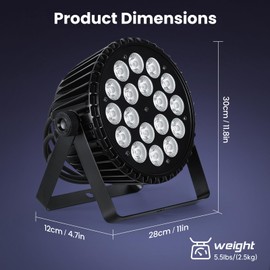 Big Dipper 18×18W LED Stage Par Lights, RGB+Amber+Lime Professional DJ Light with Strobe/Wash Effects, DMX512 Sound-Activated Par Lights for Parties, Clubs, Bars, and Live Performances（1 Pack）