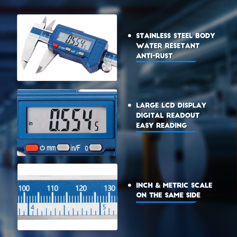 Dasqua 6” IP54 Digital Caliper, Stainless Steel Water-Resistant Precision Measuring