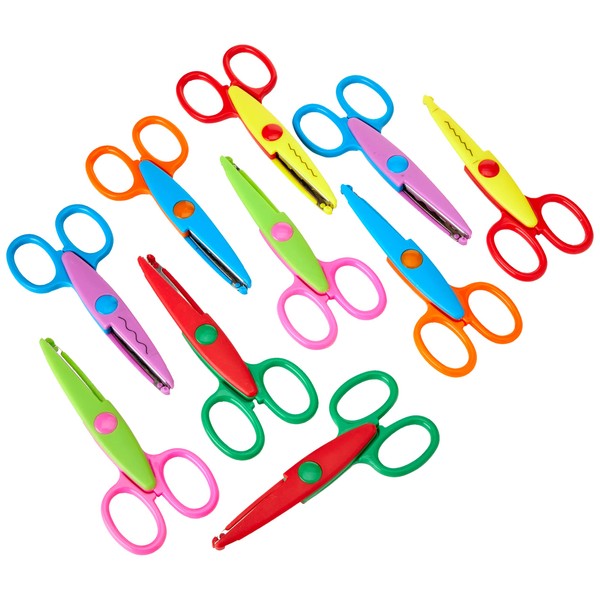 Baker Ross FC866 Craft Scissors - Pack of 10 with Assorted Cutting Edge, Kids Scissors and Scrapbooking Supplies
