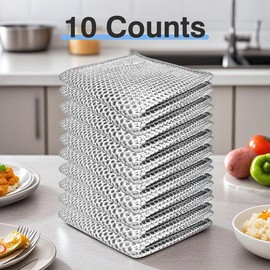 10 Counts Non Scratch Wire Dishcloth Multipurpose Wire Dishwashing Rag Metal Scrubbers for  for Wet and Dry Cleaning, 2-Layer Kitchen Cleaning Cloth Cleaning Tool