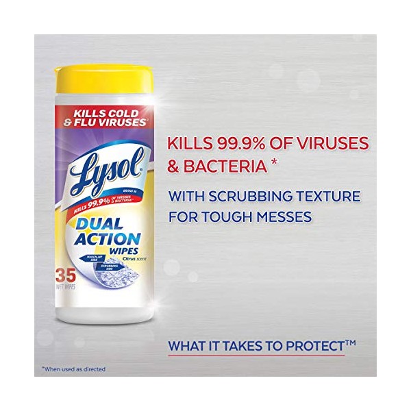 Lysol Dual Action Disinfecting Wipes, Citrus, 75 Count (Pack of 20)