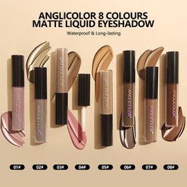 Anglicolor Matte Liquid Eyeshadow Set, 8 Colours, Highly Pigmented Matte, Natural Nude Liquid Eyeshadow, Long-Lasting Quick Drying Eye Makeup (8 Colours Set B)