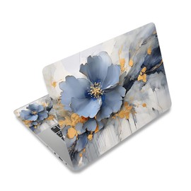 Laptop Skin Sticker Decal Cover, 11.6”12" 13" 13.3" 14" 15" 15.4" 15.6" Laptop Netbook Skin Sticker Cover Art Notebook Protector (2 Wrist Pad Included), Easy to Apply & Removable, Blue Silver Flower