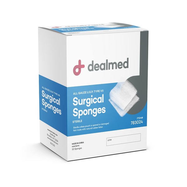 Dealmed Sterile Gauze Pads – 25 Count, 12-Ply, 4’’ x 4’’ Gauze Pads, Packages of Two, Disposable, Individually Wrapped Medical Gauze Pads, Wound Care Product for First Aid Kit and Medical Facilities