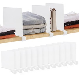 JOY DECOR 12 Pack Acrylic White Shelf Dividers for Closets Organizer and Storage Adjustable Vertical Wood Shelf Closet Separators for Clothes,Book,Bags in Bedroom and Kitchen
