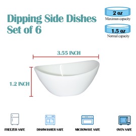 Btrquedo Ceramic Dipping Bowls Set of 6, 3.5 Inch Soy Sauce Dish Porcelain Side Dish Bowl for Kitchen, Porcelain Bowl for Sauces, Salad Dressing, Condiments, Snacks, Appetizers, Set of 6 (WHITE)