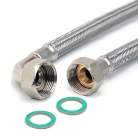 H2O-Flex® Aquastop Extension Inlet Hose 1 m for Washing Machine or Dishwasher Kink-Resistant DN13 Reinforced Hose with 3/4 Inch Connections (Nut x Union Bend) and Stainless Steel Braided Aquastop