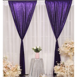 Purple Sequin Backdrop Curtains, 2 Panels Purple Sequin Backdrop, 2FTx8FT Sequin Curtains for Party Wedding Sequence Backdrop