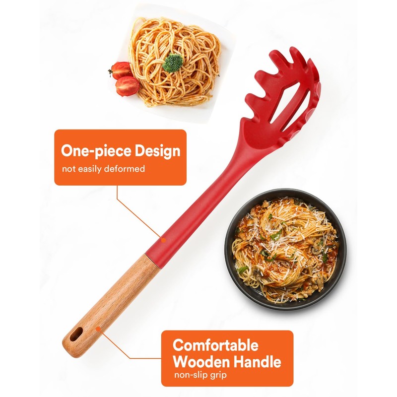 Silicone Pasta Fork, Kitchen Heat Resistant Noodle Spoon Server, BPA