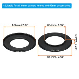 PATIKIL 34mm-52mm Metal Step Up Ring Camera Lens Filter Adapter Ring Aluminum Filter Adapter Ring for Camera Lens Hood Black
