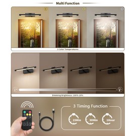 JOOSENLUX Battery Operated Picture Lights Dimmable 12.6" Inch Wireless Art Gallery Lights Rechargeable LED Wall Light Adjustable Black Wall Sconce with Remote