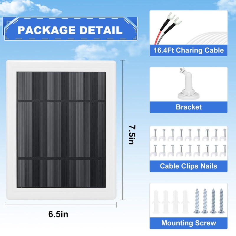 Solar Charger for Ring Doorbell, 5W 12V Solar Panel Pefect