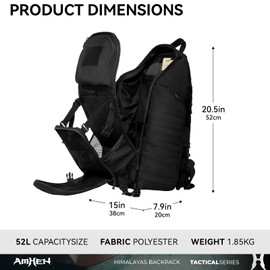 AMHEH 52L Tactical Backpack Military Molle Assault Pack - 3 Day Bugout Survival Rucksack, Hydration Compatible, Black
