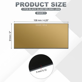 PATIKIL Gold Welding Glass Lens Shade 9, 3 Pack 2" x 4.25" Hardened Helmet Filter Darkening Glass Welding Hood Lens for Weld Helmet Hood Covers Replacement