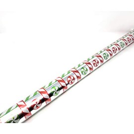 NS Holiday Christmas Heavyweight Gift Wrapping Paper Red Green Metallic Candies Gridlines (Bonus: Noelles Xmas Window Gel Clings) Greetings Party Festive 90 Feet 1 Roll