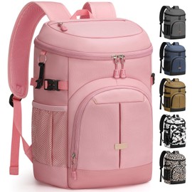Pritent Cooler Backpack for Men Women Insulated Waterproof Backpack Cooler Leak Proof Cooler Bag Lightweight Lunch Backpack for Camping Beach Travel Picnic(Pink,30 Cans)