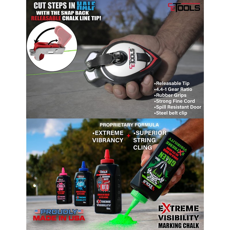 CE TOOLS SnapBack® Chalk Line with Releasable Tip