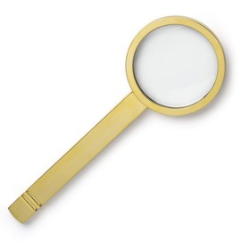 SHOP AWARDS AND GIFTS Handheld Round Magnifying Glass, Solid Brass, Portable, Gold Color, Boxed, 6 Inch, Plain