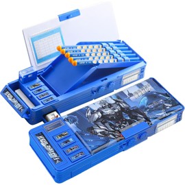 Estuche multifuncional para lápices desplegable para niñas y niños, lindo organizador de dibujos animados con cerradura, sacapuntas, calendario, pizarrón blanca,suministros escolares,el mejor regalo