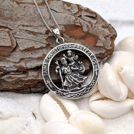81stgeneration Women's Men's 925 Sterling Silver Saint St Christopher Coin Pendant Necklace, 18"