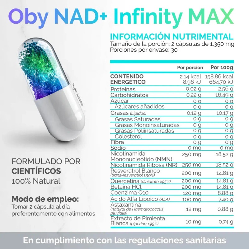 Nad Resveratrol Ingredientes Nicotinamida Ribosa Nmn Quercetina Coenzima Q10 Acido