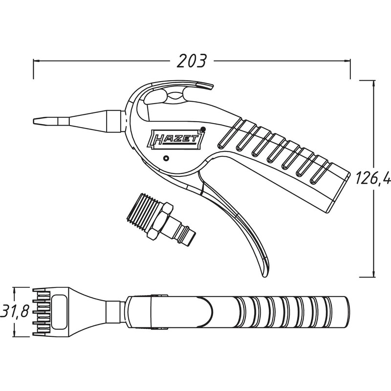 Hazet Air Blow Gun with Low-Noise Wide Flat Nozzle for