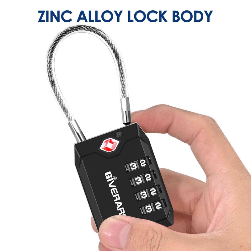 2 Pack TSA Approved Travel Luggage Locks, 4-Digit Cable Combination