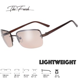 The Fresh Minimalist Semi-rimless Rectangular Sunglasses for Men Women - Exquisite Packaging (604-Copper (Crystal Brown Temple), Brown)