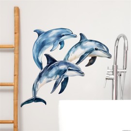Hikosiya Hyq885 Wall Stickers, Dolphin, Bathroom, Aquarium, Decorative, Scandinavian Style, Cute Wallpaper Stickers, Interior, Kindergarten, Nursery, Children's Room, Spring, Summer, Stylish, Sticker,
