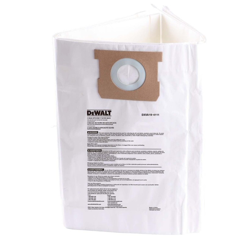 3 Pack DEWALT Fine Dust Bag DXVA19-4111, for 6-10 Gallon