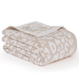 Super Soft Leopard Cheetah Print Beige Throw Blanket Twin Size 60x80 Inch, Feather Knit Microfiber Comfy Cozy Lightweight Fluffy Fuzzy Warm Cute for Couch Sofa Chair Bed