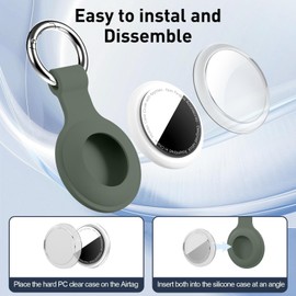 xalvok [4 Pack] for AirTag Holder Case - Upgraded Waterproof, Shockproof & Anti-Scratch Cover for AirTag GPS Trackers, Hard PC + Soft Silicone Keychain Accessories, Black/Dark Green/Red/Orange