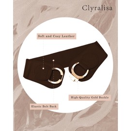Clyralisa Women Stretchy Wide Belt Gold Buckle Elastic Vintage Waist Belts for Dresses Coats Coffee M
