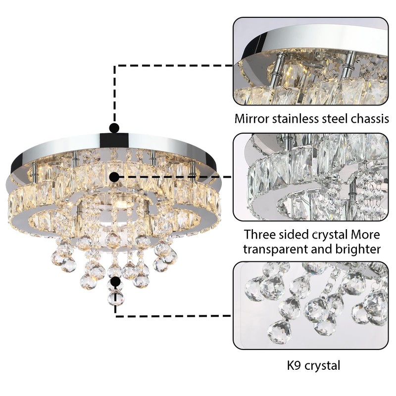 Vinilky Crystal LED Ceiling Light Chandelier, Modern Flush Mount Lighting