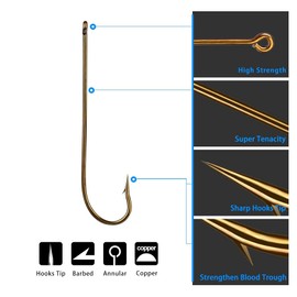 100pcs Long Shank Fishing Hooks High Carbon Steel Fly Tying Jig Hooks Super Sharp Barbed Hook Tips Tan Color 13 Sizes for Choice