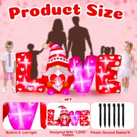 VIHOSE 9 ft Valentines Day Inflatable Outdoor Decorations Love Gnome Letters with LED Lights, Blow Up Valentine Romantic Decor for Wedding Propose Anniversary Outside Indoor Yard Party Supplies