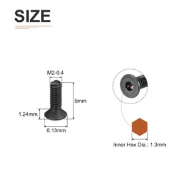 DTGN M2-0.4x6mm Flat Head Socket Cap Screws, 50 Pack Hex Socket Flat Head Screws Carbon Steel Black Oxide, Full Thread, Countersunk Bolts