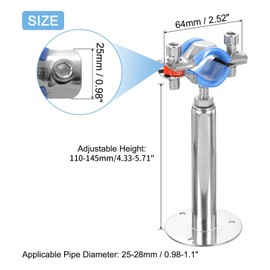 2 Pack Stainless Steel Wall Mount Ceiling Mount Pipe Supports, Adjustable Pipe Strap Bracket Clamp with Screws for Pipe 25-27mm 3/4" Adjustable Height 110-145mm