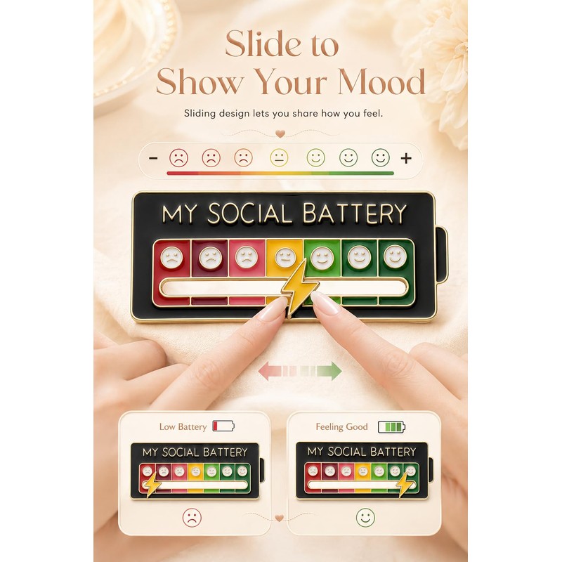 COTATI 5Pcs Social Battery Pin, Interactive Social Battery Slider Pin