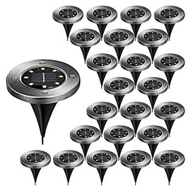 Cepewa Solar Path Lights Set of 24 with Ground Spike Garden Light Stainless Steel with 8 LEDs Diameter 12 cm (1 x Set of 24 Path Lights 8 LEDs)